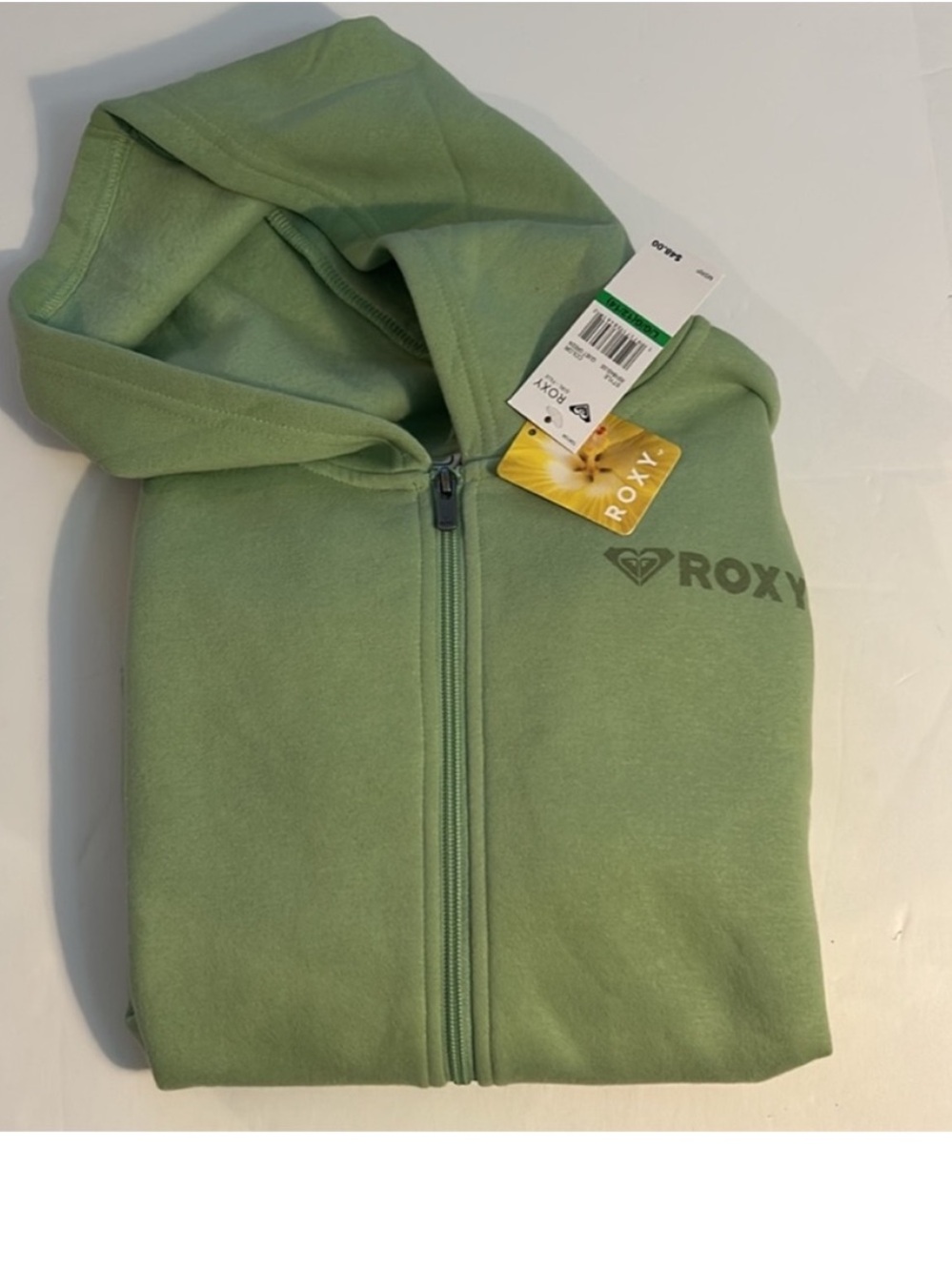 Roxy Girls Large (12/14) Hoodie Fleece Full Zip Front in Quiet Green NWT